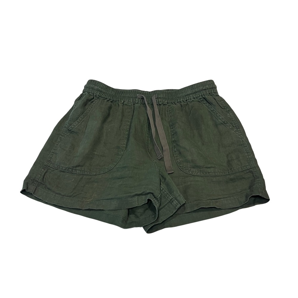 Quince Women Olive Green 100% Linen Drawstring Waist Shorts Small READ